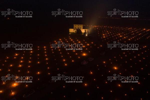 Candles burning in vineyard during sub-zero temperatures of 7 April 2021. Pomerol. Gironde, France. [Pomerol / Bordeaux] (DJI_0004.jpg)